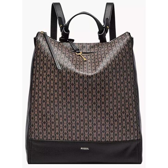 S Fossil Elina Large Convertible Backpack Black Brown SHB2985015 NWT $330 Retail main image 7